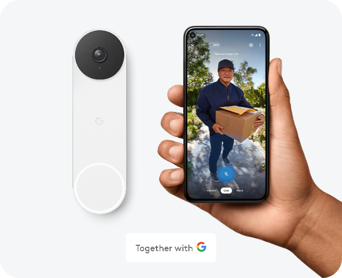 Google doorbell with ADT app on phone showing a delivery man