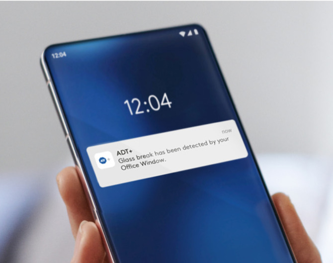 A glass break alert phone notification from ADT+ app