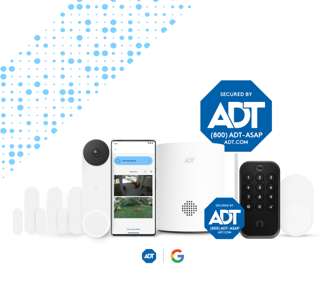 ADT package of Google Nest Doorbell, hub, yard sign and more.