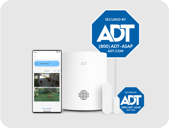 ADT package with phone, hub, yard sign, and more