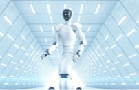 Robot in futuristic hallway
