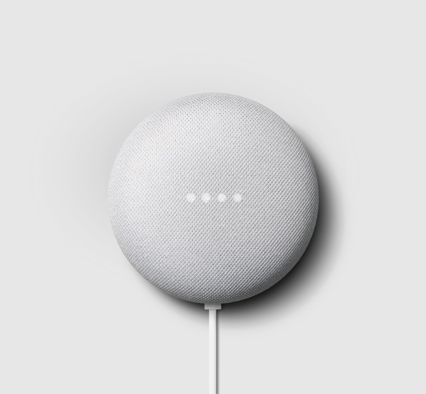 Google Nest Mini (2nd gen) on a grey background 