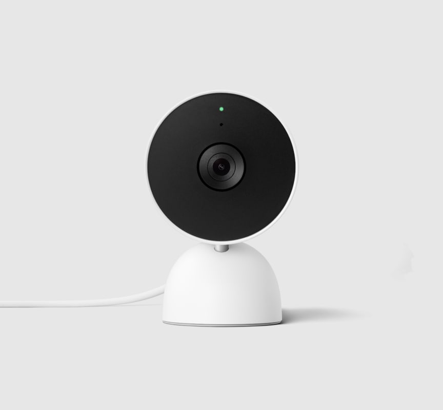 Google Nest Cam (indoor, wired) on a grey background