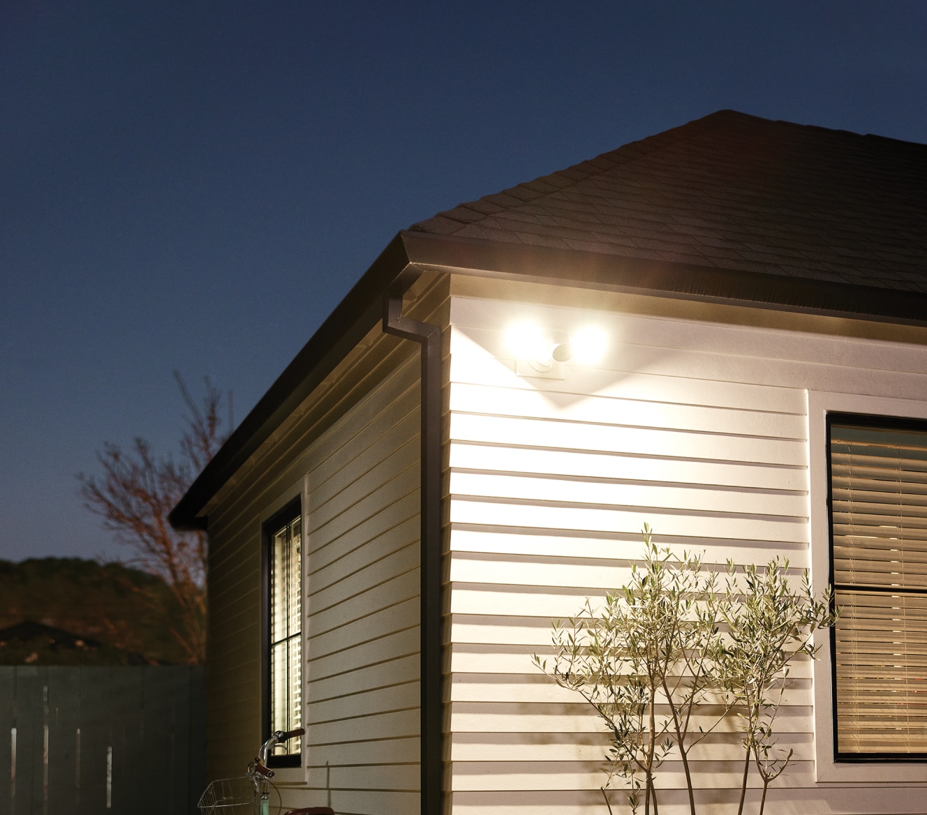 Google Nest Cam Floodlight on a house during nighttime