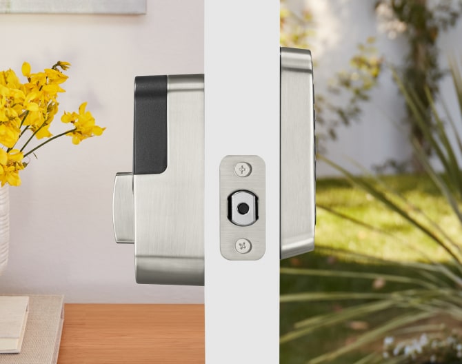 Sideview of the ADT Yale Smart Lock on a door Sideview of the ADT Yale Smart Lock on a door